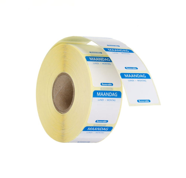 HENDI Täglich anwendbare Lebensmittelsicherheitsetiketten – Montag – Blau – 25 × 25 mm – 1000 Stück – Produktansicht