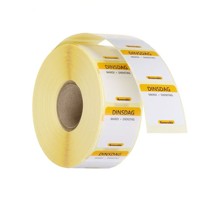 HENDI Täglich anwendbare Lebensmittelsicherheitsetiketten – Dienstag – Gelb – 25 × 25 mm – 1000 Stück – Produktansicht