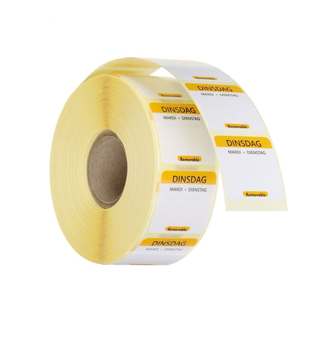 HENDI Täglich anwendbare Lebensmittelsicherheitsetiketten – Dienstag – Gelb – 25 × 25 mm – 1000 Stück – Produktansicht