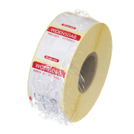 HENDI Täglich anwendbare Lebensmittelsicherheitsetiketten – Mittwoch – Rot – 25 × 25 mm – 1000 Stück – Weitere Produktansicht