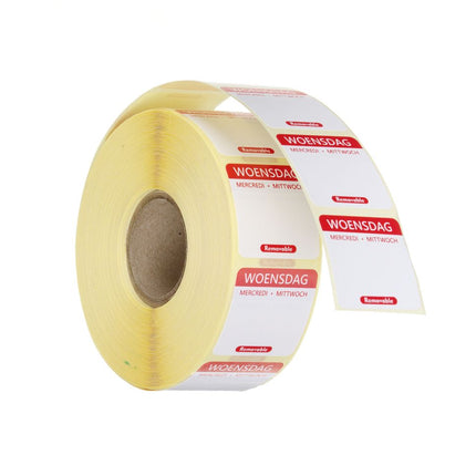 HENDI Täglich anwendbare Lebensmittelsicherheitsetiketten – Mittwoch – Rot – 25 × 25 mm – 1000 Stück – Produktansicht