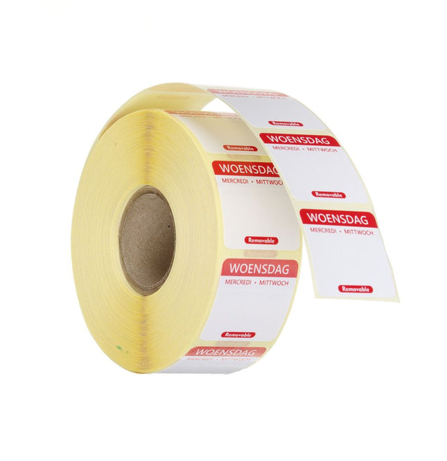 HENDI Täglich anwendbare Lebensmittelsicherheitsetiketten – Mittwoch – Rot – 25 × 25 mm – 1000 Stück – Produktansicht