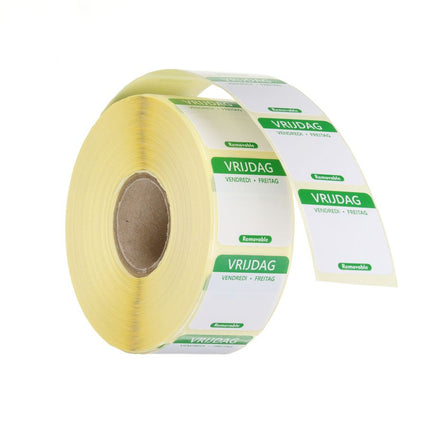 HENDI Täglich anwendbare Lebensmittelsicherheitsetiketten – Freitag – Grün – 25 × 25 mm – 1000 Stück – Produktansicht
