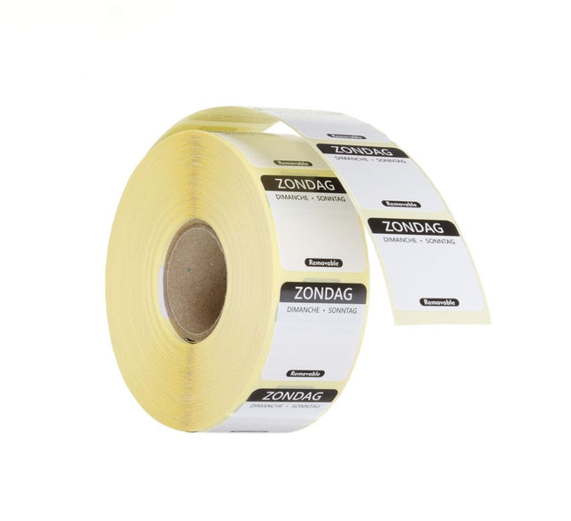 HENDI Täglich anwendbare Lebensmittelsicherheitsetiketten – Sonntag – Schwarz – 25 × 25 mm – 1000 Stück – Produktansicht