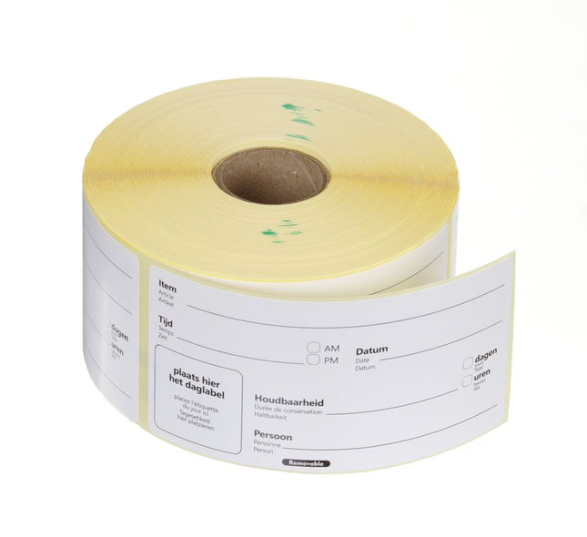 HENDI Lebensmittelrotationsetiketten –  mehrfach verwendbar –  leicht entfernbar – Weiß – 100 × 50 mm – 500 Stück – Produktansicht