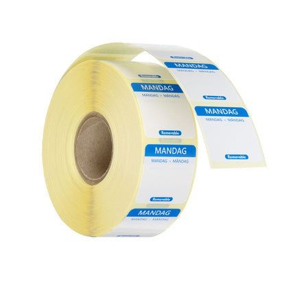 HENDI Täglich anwendbare Lebensmittelsicherheitsetiketten – Montag – Blau – 25 × 25 mm – 1000 Stück – Produktansicht