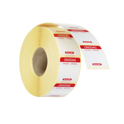 HENDI Täglich anwendbare Lebensmittelsicherheitsetiketten – Mittwoch – Rot – 25 × 25 mm – 1000 Stück – Produktansicht