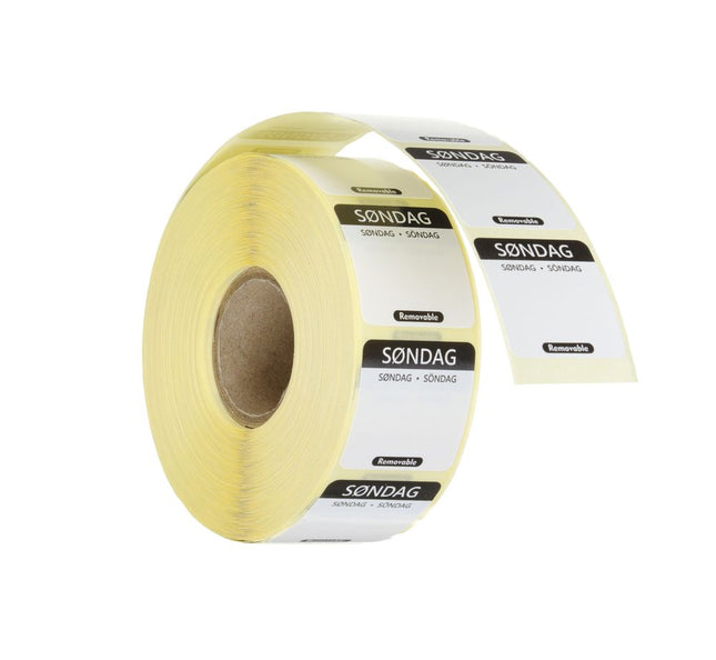 HENDI Täglich anwendbare Lebensmittelsicherheitsetiketten – Sonntag – Schwarz – 25 × 25 mm – 1000 Stück – Produktansicht