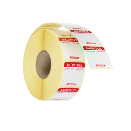 HENDI Täglich anwendbare Lebensmittelsicherheitsetiketten – Mittwoch – Rot – 25 × 25 mm – 1000 Stück – Produktansicht