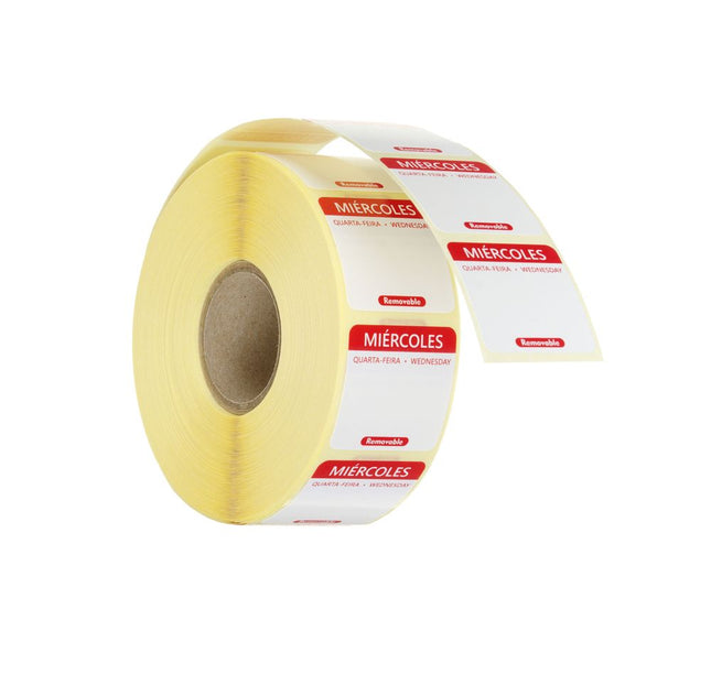 HENDI Täglich anwendbare Lebensmittelsicherheitsetiketten – Mittwoch – Rot – 25 × 25 mm – 1000 Stück – Produktansicht