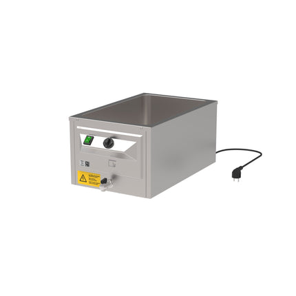 Rieber Tisch-Bain-Marie 1x1/1 m. Ablasshahn – Perspektivansicht