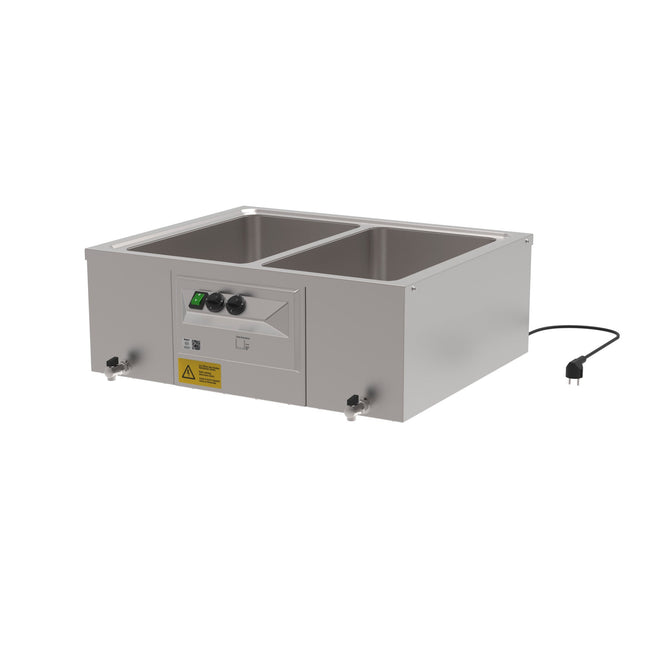 Rieber Tisch-Bain-Marie 2x1/1 m. Ablasshahn – Perspektivansicht