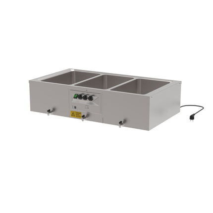 Rieber Tisch-Bain-Marie 3x1/1 m. Ablasshahn – Perspektivansicht
