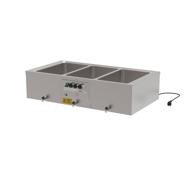 Rieber Tisch-Bain-Marie 3x1/1 m. Ablasshahn – Perspektivansicht