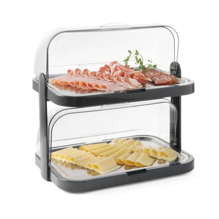 HENDI Roll-Top-Kühldisplay –  doppelt – Dunkelgrau – 440 × 320 × H 440 mm – Detailansicht