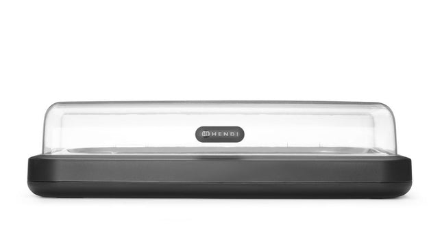 HENDI Kühldisplay UNIQ – designed by Robert Bronwasser – GN 1 / 1 – Schwarz – 593 × 389 × 147 mm – Rechteckig – Produktansicht