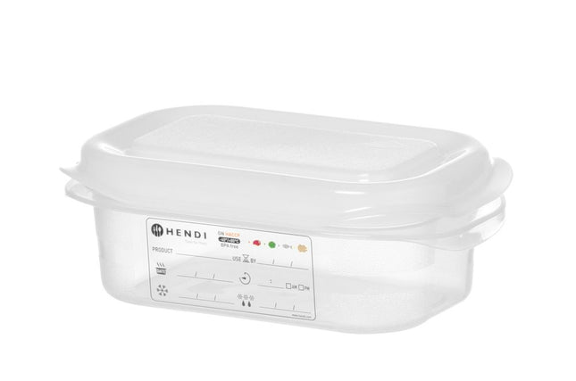 HENDI GN 1 / 9 Behälter –  Polypropylen – 0 – 6 l – Transparent – Rechteckig – 176 × 108 × H 65 mm – Produktansicht