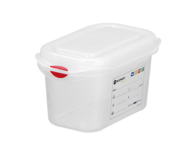 HENDI GN 1 / 9 Behälter –  Polypropylen – 1 l – Transparent – Rechteckig – 176 × 108 × H 100 mm – Produktansicht