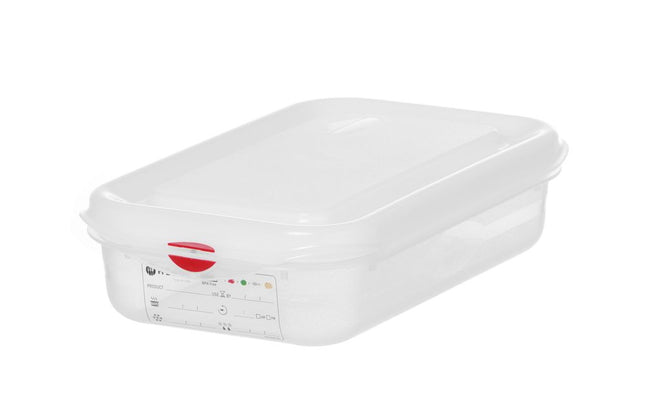 HENDI Behälter GN 1 / 4 Polypropylen – 1 – 8 l – Transparent – Rechteckig – 265 × 162 × H 65 mm – Produktansicht