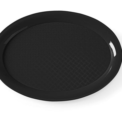 HENDI Fast-Food-Tablett aus Polypropylen – oval – Schwarz – 265 × 195 × 15 mm – Produktansicht