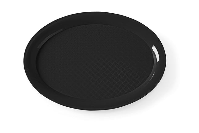 HENDI Fast-Food-Tablett aus Polypropylen – oval – Schwarz – 265 × 195 × 15 mm – Produktansicht