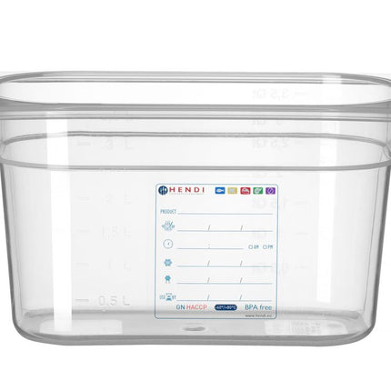 HENDI Gastronorm-Behälter 1 / 4 – GN 1 / 4 – 3.5 l – Transparent – 265 × 162 × 150 mm – Produktansicht