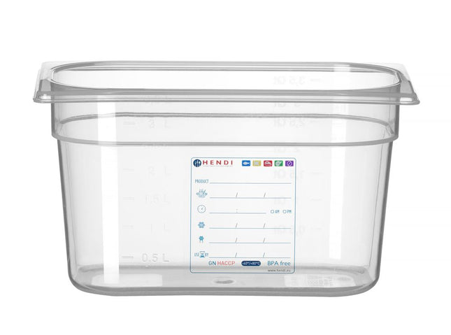 HENDI Gastronorm-Behälter 1 / 4 – GN 1 / 4 – 3.5 l – Transparent – 265 × 162 × 150 mm – Produktansicht