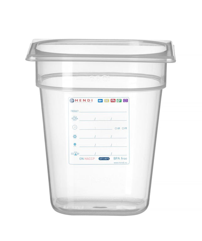 HENDI Gastronorm-Behälter 1 / 6 – GN 1 / 6 – 3.4 l – Transparent – 176 × 162 × 200 mm – Produktansicht