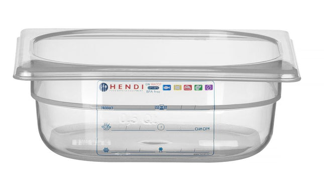 HENDI Gastronorm-Behälter 1 / 6 – GN 1 / 6 – 1 l – Transparent – 176 × 162 × 65 mm – Produktansicht