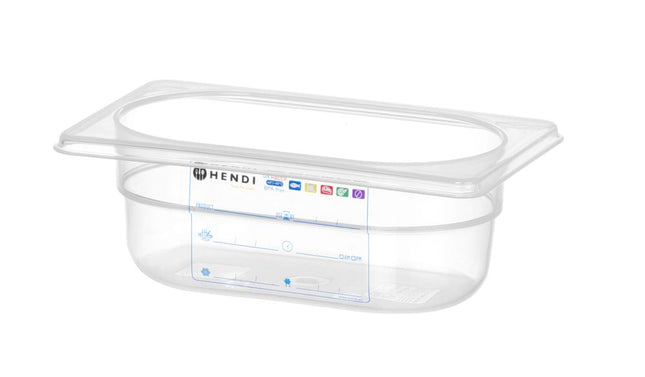 HENDI Gastronorm-Behälter 1 / 9 – GN 1 / 9 – 0.6 l – Transparent – 176 × 108 × 65 mm – Produktansicht