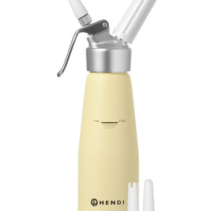 HENDI Sahnespender – 0 – 5 l – Pastellgelb – Ø 80 × H 260 mm – Weitere Produktansicht