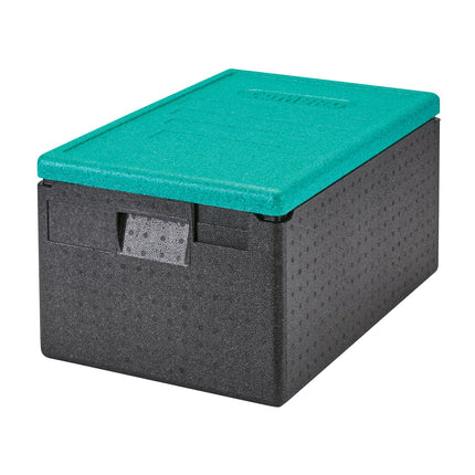 Cambro Cam GoBox® Toplader, Transportbox schwarz mit Deckel, limone, passend für GN 1/1 150 mm tief - EPP160CL360
