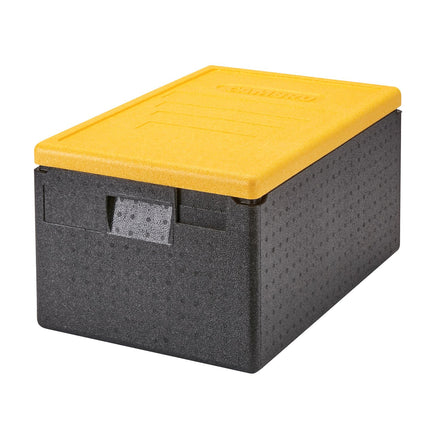 Cambro Cam GoBox® Toplader, Transportbox schwarz mit Deckel, gelb, passend für GN 1/1 200 mm tief - EPP180CL361