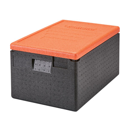 Cambro Cam GoBox® Toplader, Transportbox schwarz mit Deckel, orange, passend für GN 1/1 200 mm tief - EPP180CL363