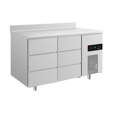 Kühltisch -2 bis +8°C 1400x700x850mm mit 2x drei Schubladen u. Aufkantung von A & S Gastro – Kühltische für die Gastronomie