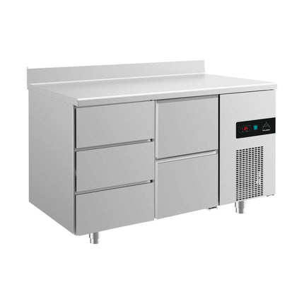 Kühltisch -2 bis +8°C 1400x700x850mm mit 1x zwei Schubladen und 1x drei Schubladen u. Aufkantung von A & S Gastro – Kühltische für die Gastronomie