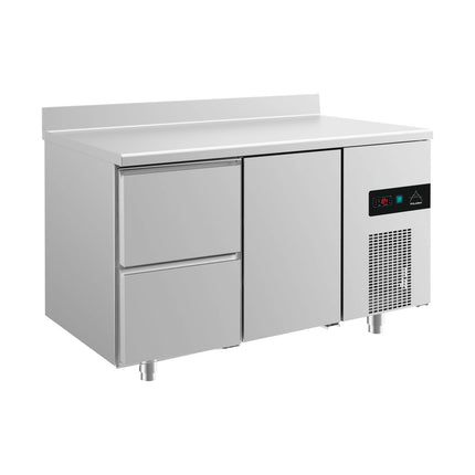 Kühltisch -2 bis +8°C 1400x700x850mm mit 1x Tür und 1x zwei Schubladen u. Aufkantung von A & S Gastro – Kühltische für die Gastronomie