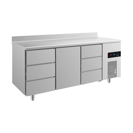 Kühltisch -2 bis +8°C 1865x700x850mm mit 1x Tür und 2x drei Schubladen u. Aufkantung von A & S Gastro – Kühltische für die Gastronomie