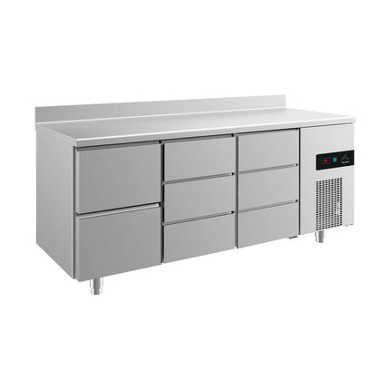 Kühltisch -2 bis +8°C 1865x700x850mm mit 1x zwei Schubladen und 2x drei Schubladen u. Aufkantung von A & S Gastro – Kühltische für die Gastronomie