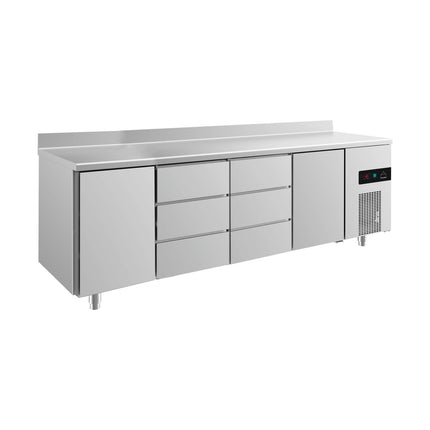 Kühltisch -2 bis +8°C 2330x700x850mm mit 2x Türen und 2x drei Schubladen u. Aufkantung von A & S Gastro – Kühltische für die Gastronomie