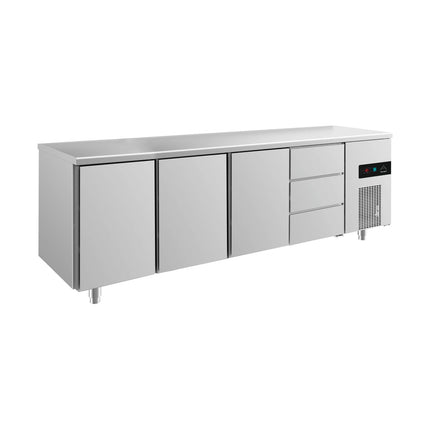 Kühltisch -2 bis +8°C 2330x700x850mm mit 3x Türen und 1x drei Schubladen von A & S Gastro – Kühltische für die Gastronomie