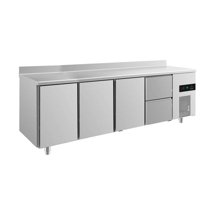 Kühltisch -2 bis +8°C 2330x700x850mm mit 3x Türen und 1x zwei Schubladen u. Aufkantung von A & S Gastro – Kühltische für die Gastronomie
