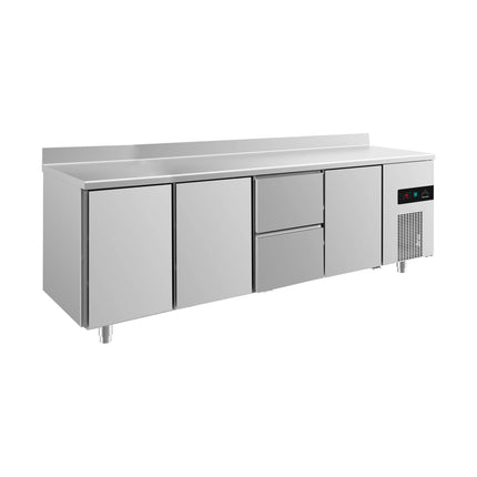 Kühltisch -2 bis +8°C 2330x700x850mm mit 3x Türen und 1x zwei Schubladen u. Aufkantung von A & S Gastro – Kühltische für die Gastronomie
