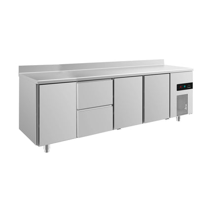 Kühltisch -2 bis +8°C 2330x700x850mm mit 3x Türen und 1x zwei Schubladen u. Aufkantung von A & S Gastro – Kühltische für die Gastronomie