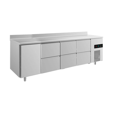 Kühltisch -2 bis +8°C 2330x700x850mm mit 1x Tür und 3x zwei Schubladen u. Aufkantung von A & S Gastro – Kühltische für die Gastronomie
