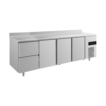 Kühltisch -2 bis +8°C 2330x700x850mm mit 3x Türen und 1x zwei Schubladen u. Aufkantung von A & S Gastro – Kühltische für die Gastronomie