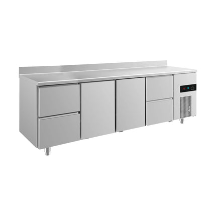 Kühltisch -2 bis +8°C 2330x700x850mm mit 2x Türen und 2x zwei Schubladen u. Aufkantung von A & S Gastro – Kühltische für die Gastronomie