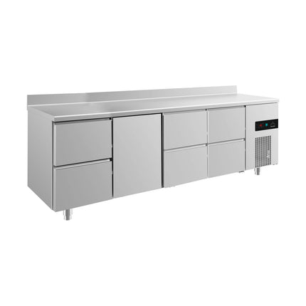 Kühltisch -2 bis +8°C 2330x700x850mm mit 1x Tür und 3x zwei Schubladen u. Aufkantung von A & S Gastro – Kühltische für die Gastronomie