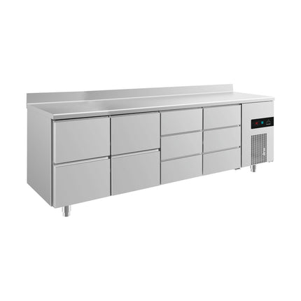 Kühltisch -2 bis +8°C 2330x700x850mm mit 2x zwei Schubladen und 2x drei Schubladen u. Aufkantung von A & S Gastro – Kühltische für die Gastronomie