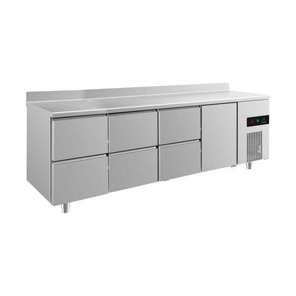 Kühltisch -2 bis +8°C 2330x700x850mm mit 1x Tür und 3x zwei Schubladen u. Aufkantung von A & S Gastro – Kühltische für die Gastronomie